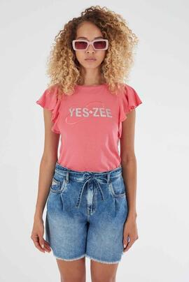 CAMISETA DE MUJER CON LOGO STRASS COLOR ROSA