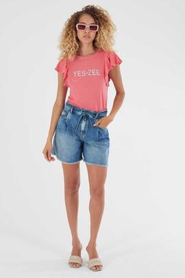 CAMISETA DE MUJER CON LOGO STRASS COLOR ROSA