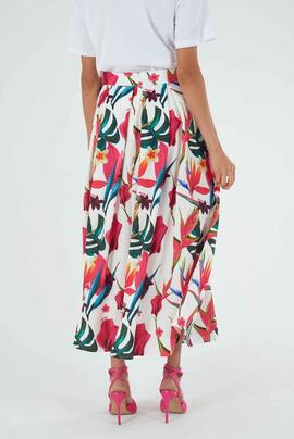 FALDA PLISADA CON ESTAMPADO FLORAL TROPICAL MULTICOLOR