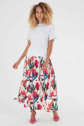 FALDA PLISADA CON ESTAMPADO FLORAL TROPICAL MULTICOLOR