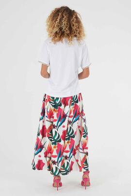 FALDA PLISADA CON ESTAMPADO FLORAL TROPICAL MULTICOLOR