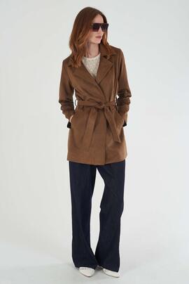 TRENCH DE MUJER ECOPIEL EFECTO ANTE COLOR MARRÓN