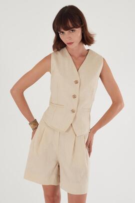CHALECO DE MUJER MEZCLA DE LINO COLOR BEIGE