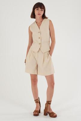 CHALECO DE MUJER MEZCLA DE LINO COLOR BEIGE