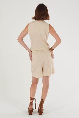 CHALECO DE MUJER MEZCLA DE LINO COLOR BEIGE