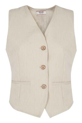 CHALECO DE MUJER MEZCLA DE LINO COLOR BEIGE