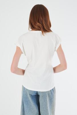 CAMISETA DE MUJER CON APLIQUES DE PEDRERÍA COLOR BLANCO