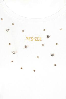 CAMISETA DE MUJER CON APLIQUES DE PEDRERÍA COLOR BLANCO