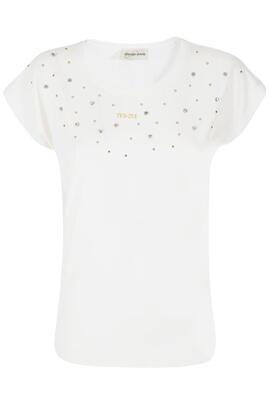 CAMISETA DE MUJER CON APLIQUES DE PEDRERÍA COLOR BLANCO