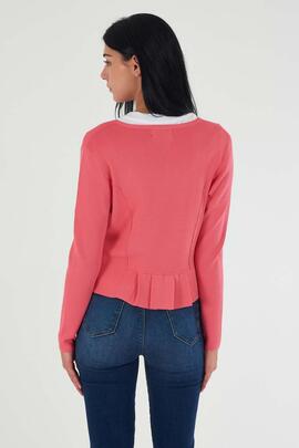 CHAQUETA DE PUNTO PARA MUJER COLOR ROSA CON CIERRE DE GANCHO