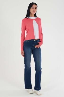 CHAQUETA DE PUNTO PARA MUJER COLOR ROSA CON CIERRE DE GANCHO