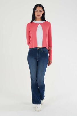 CHAQUETA DE PUNTO PARA MUJER COLOR ROSA CON CIERRE DE GANCHO