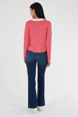 CHAQUETA DE PUNTO PARA MUJER COLOR ROSA CON CIERRE DE GANCHO