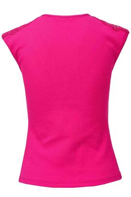 TOP ACANALADO CON APLIQUES DE ENCAJE COLOR FUCSIA