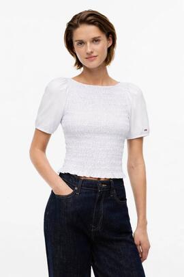 BLUSA FRUNCIDA DE RAYAS ECRU