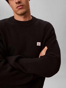 JERSEY EN PUNTO GOFRADO DE ALGODÓN RELAXED FIT BLACK