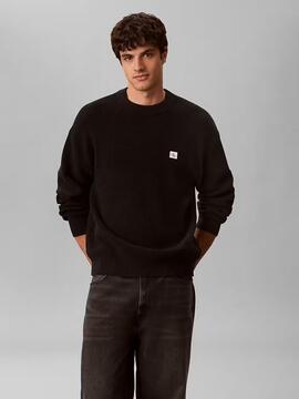 JERSEY EN PUNTO GOFRADO DE ALGODÓN RELAXED FIT BLACK