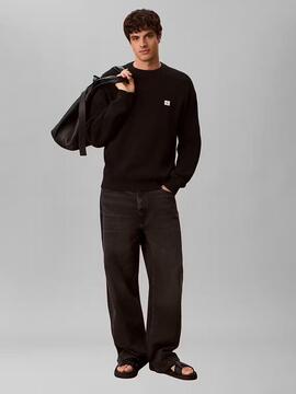 JERSEY EN PUNTO GOFRADO DE ALGODÓN RELAXED FIT BLACK