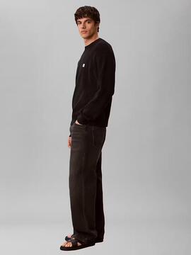 JERSEY EN PUNTO GOFRADO DE ALGODÓN RELAXED FIT BLACK