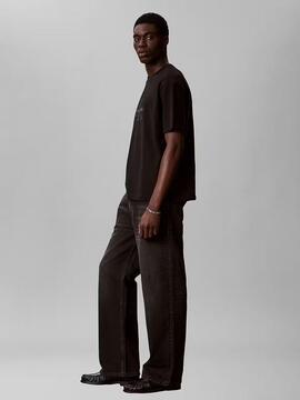 CAMISETA RELAXED FIT LINEN LOGO BLACK