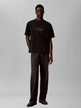 CAMISETA RELAXED FIT LINEN LOGO BLACK