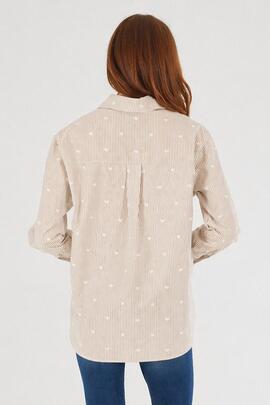 CAMISA MANGA LARGA DE MUJER EN RAYAS BEIGE Y BLANC
