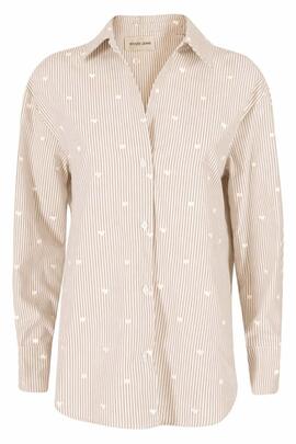 CAMISA MANGA LARGA DE MUJER EN RAYAS BEIGE Y BLANC
