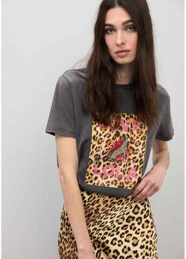 CAMISETA LOVE LOLA LEOPARDO GRIS OSCURO