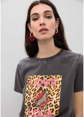 CAMISETA LOVE LOLA LEOPARDO GRIS OSCURO