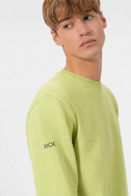 SUDADERA BÁSICA BORDADO A CONTRASTE VERDE PISTACHO