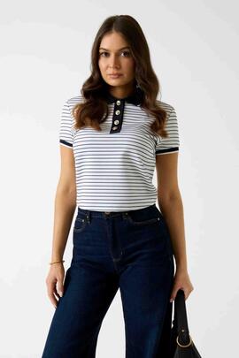 POLO DE RAYAS ALPHONSINE STRIPED PURE WHITE AND NAVY