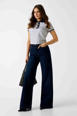 POLO DE RAYAS ALPHONSINE STRIPED PURE WHITE AND NAVY