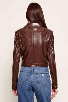 CHAQUETA BLANDINE DE PIEL SINTÉTICA MARRÓN ENCERAD