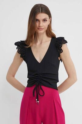 TOP SANGALLO SLEEVE ELENA TOP JET BLACK