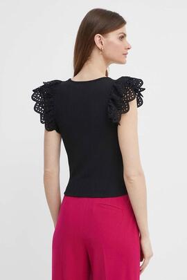 TOP SANGALLO SLEEVE ELENA TOP JET BLACK