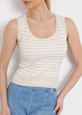 TOP MARTI TANK STRIPE RIB SLIM FIT PEARL OYSTER MULTI
