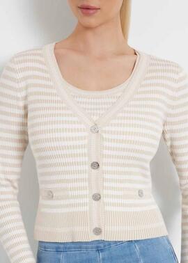 CARDIGAN MARTI STRIPE RIB SLIM FIT PEARL OYSTER MULTI