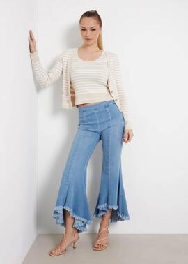 CARDIGAN MARTI STRIPE RIB SLIM FIT PEARL OYSTER MULTI