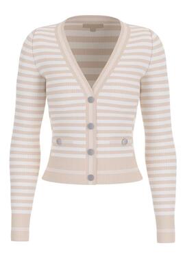 CARDIGAN MARTI STRIPE RIB SLIM FIT PEARL OYSTER MULTI