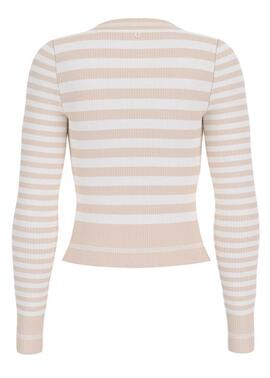 CARDIGAN MARTI STRIPE RIB SLIM FIT PEARL OYSTER MULTI