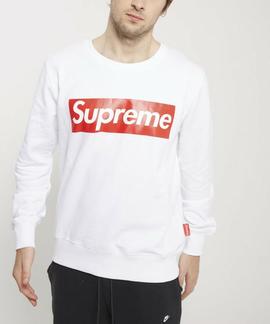 SUDADERA SUPREME BLANCA CON LOGO ROJO