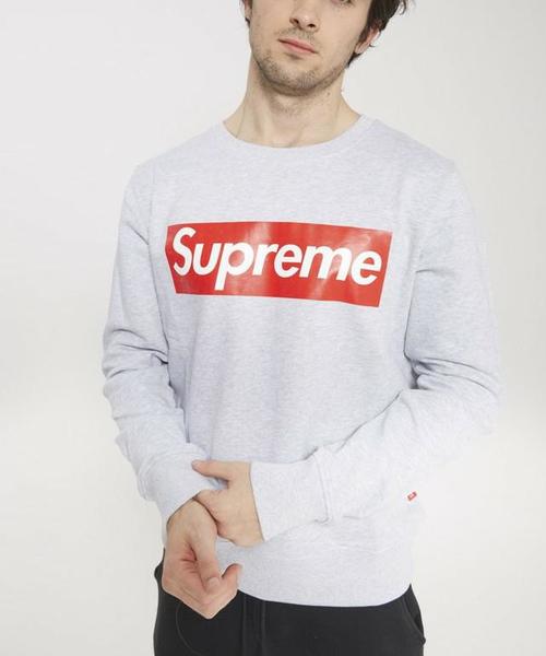 SUDADERA SUPREME GRIS CON LOGO ROJO