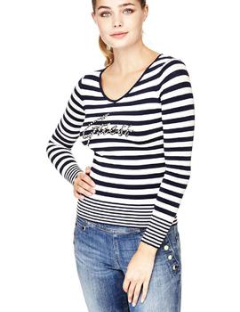 LS VN ESTELLA SWTR WHITE - INK BLUE STRIPES