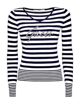 LS VN ESTELLA SWTR WHITE - INK BLUE STRIPES